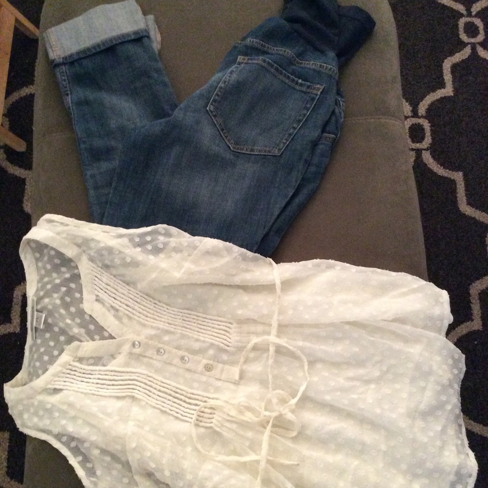 🧸 New INDIGO BLUE Maternity Capri JEANS S & TOP